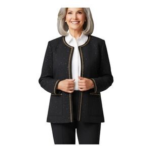 Metallic Trim Black Tweed Blazer Special Occasion Jacket Subtle Sparkles 1X